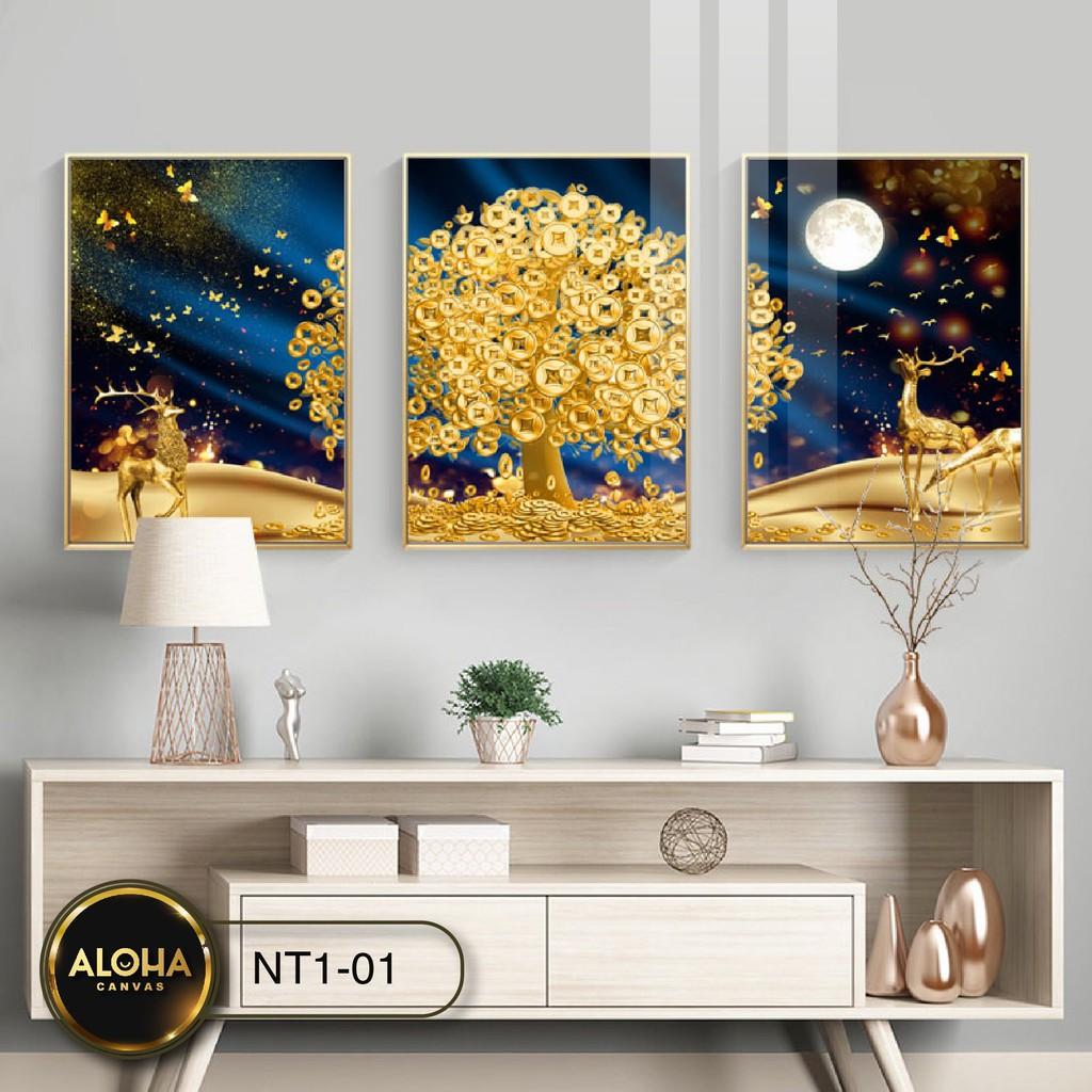 Bộ 3 Tranh Treo Tường Canvas Khung Gỗ Decor Trang Trí Phòng Khách Phòng Ngủ Phong Bếp