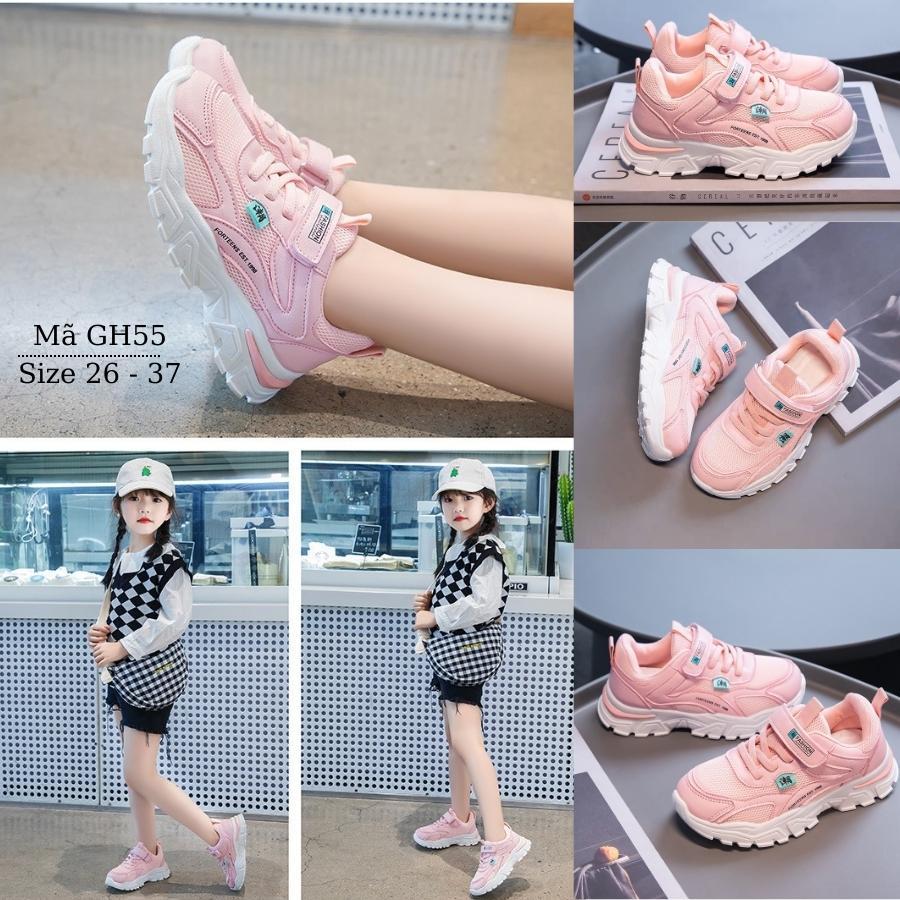 Giày thể thao cho bé gái 3 - 12 tuổi đi học đi chơi màu hồng duyên dáng và dễ thương phong cách Hàn Quốc GH55