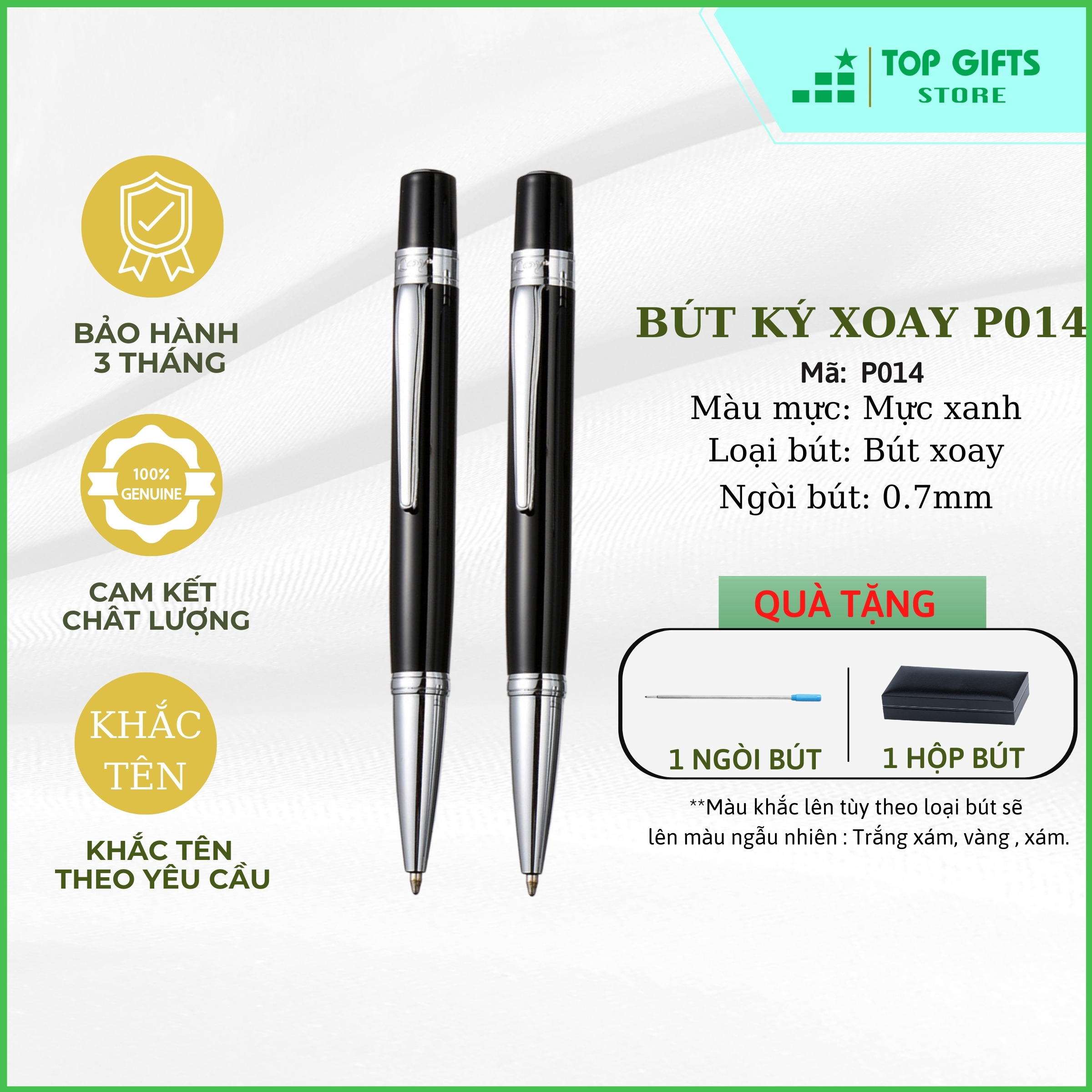 Bút kim loại xoay P014 khắc tên| Hộp bút + Ngòi bút