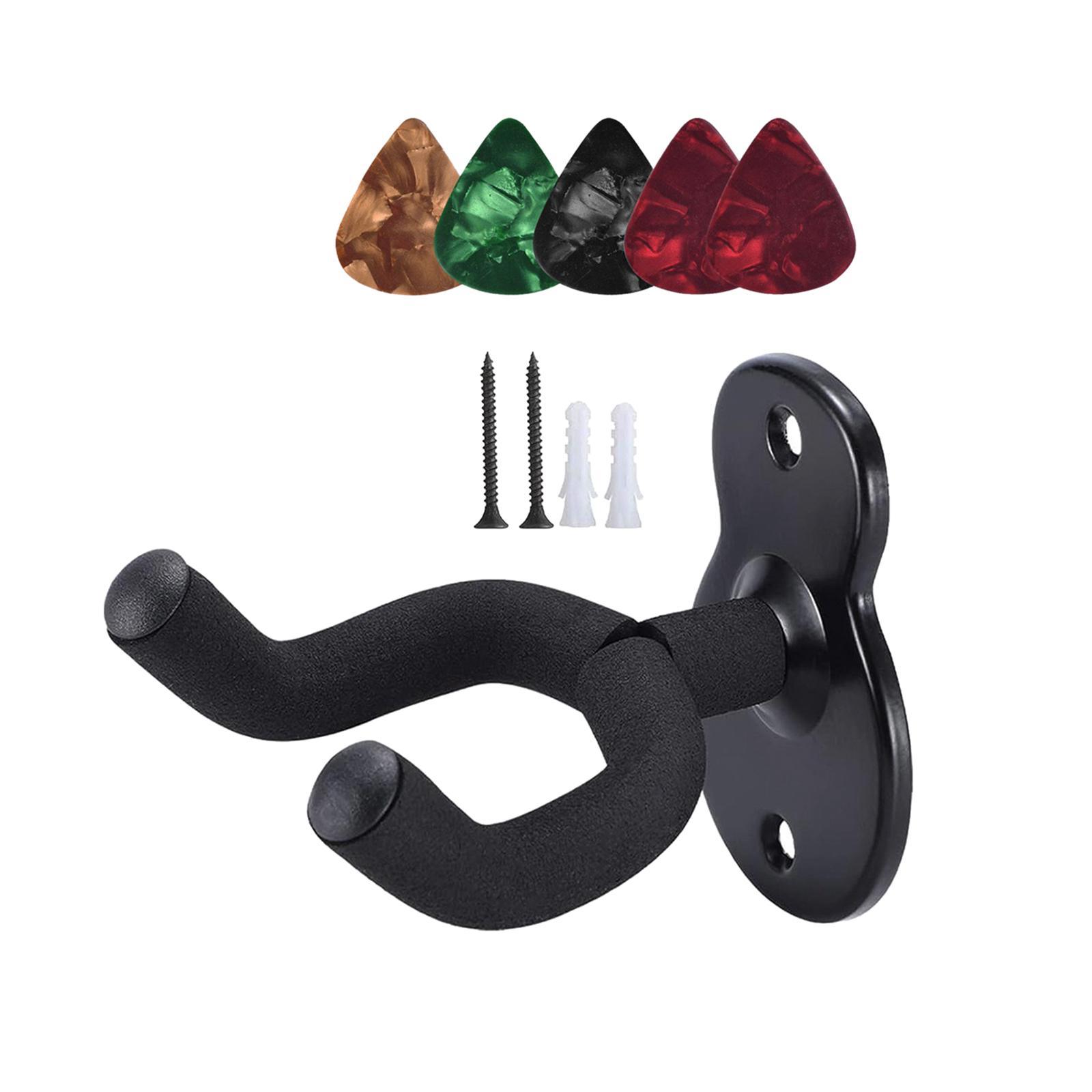 Guitar Wall Mount, Guitar Hanger Wall Hook with 5Pcs Guitar Picks Wall Guitar Holder for Acoustic Electric Bass Guitars Ukulele Violin
