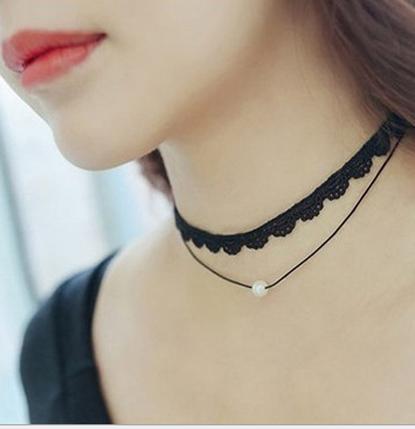 Vòng cổ choker phối hạt trắng V26