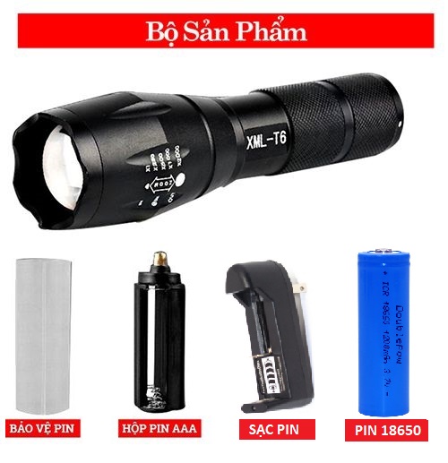 Đèn Pin UltraFire XML T6 Siêu Sáng, Hợp Kim Chống Nước, 1000 Lumen, Chiếu Xa 200m tới 500m , Pin Sạc FullBox, Tặng Pin Green HHTC 18650  Loại Tốt