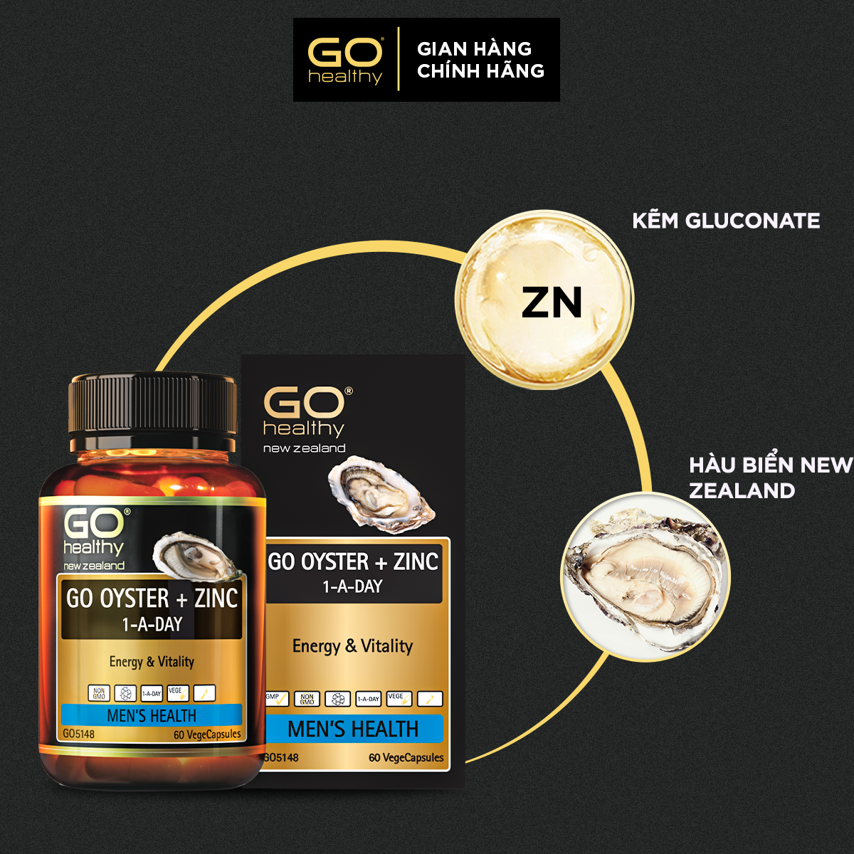 GO OYSTER + ZINC 1-A-DAY 60 VIÊN - Tinh chất hàu nhập khẩu chính hãng GO Healthy New Zealand