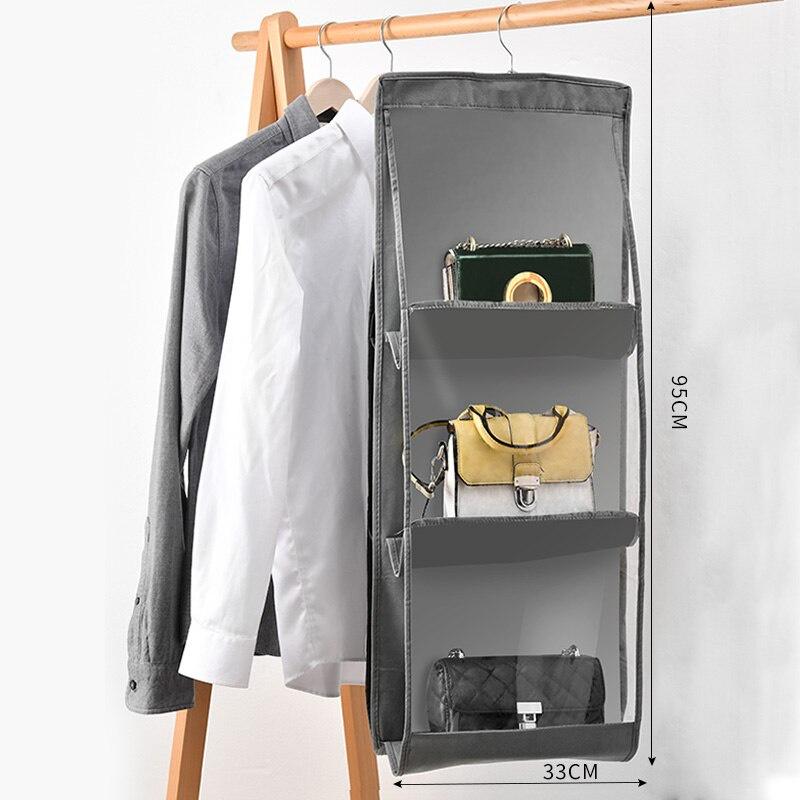 6 Pocket Hanging Handbag Organizer for Wardrobe Closet Transparent Storage Bag Door Wall Clear Sundry Shoe Bag with Hanger