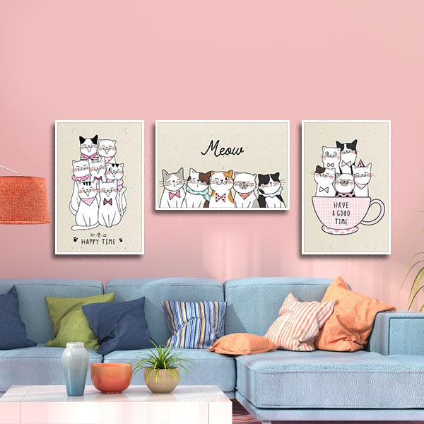 Bộ 3 Tranh Trang Trí Về Mèo W429