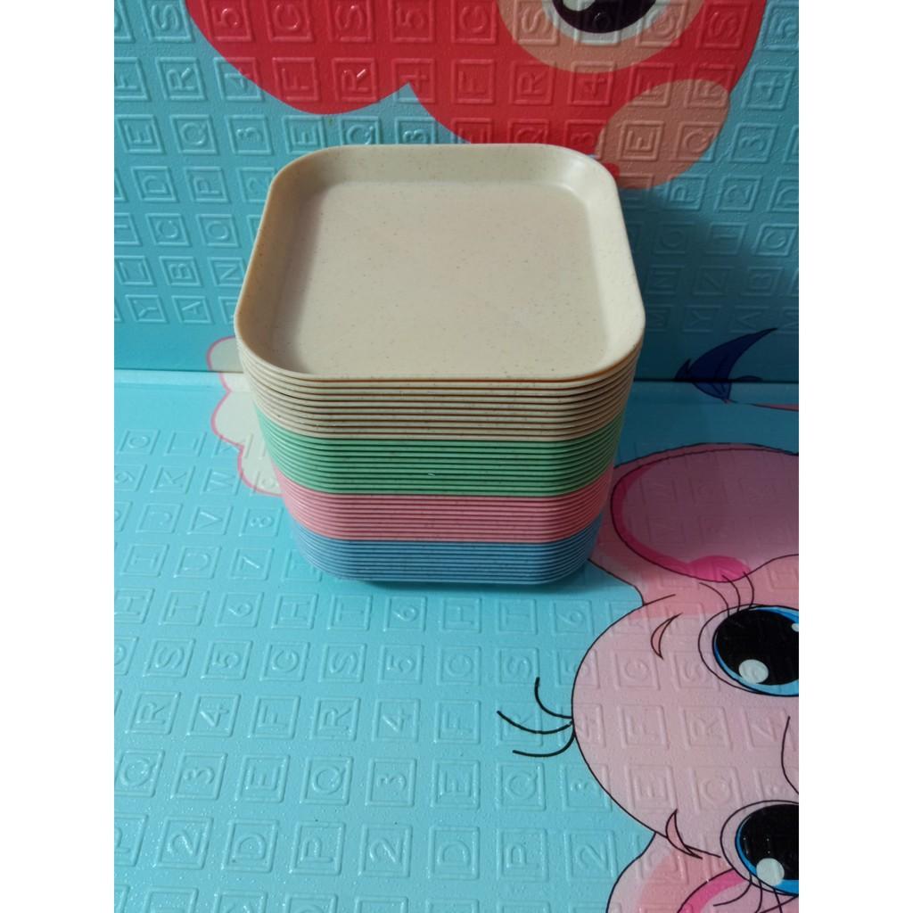 Dĩa nhựa vuông lúa mạch đựng thức ăn trái cây an toàn nhiều màu tiện dụng