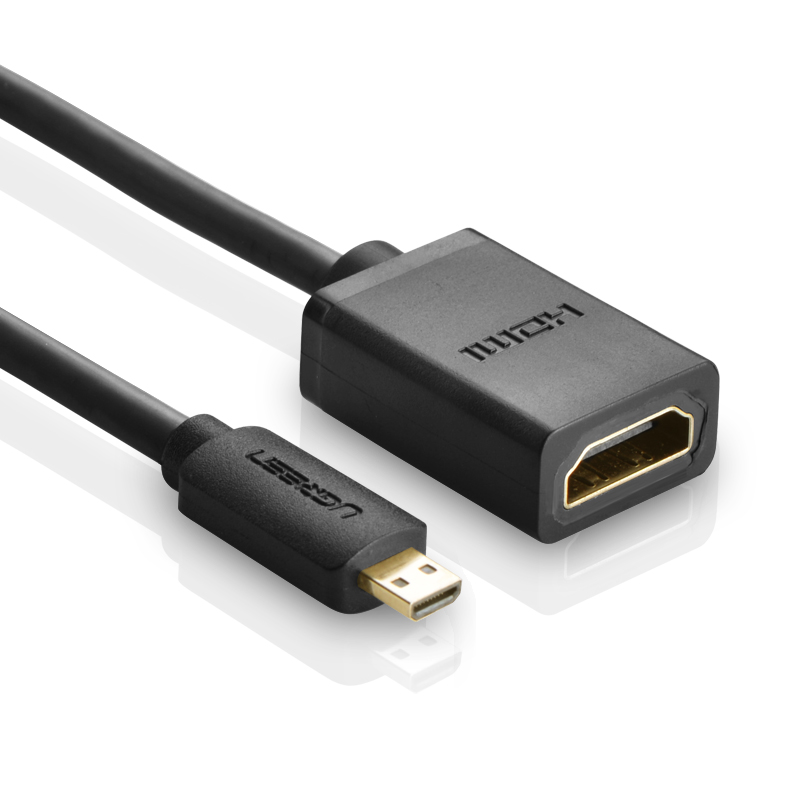 Cáp chuyển đổi micro HDMI đực sang HDMI cái dài 22cm UGREEN 20134 (màu đen) - Hàng chính hãng