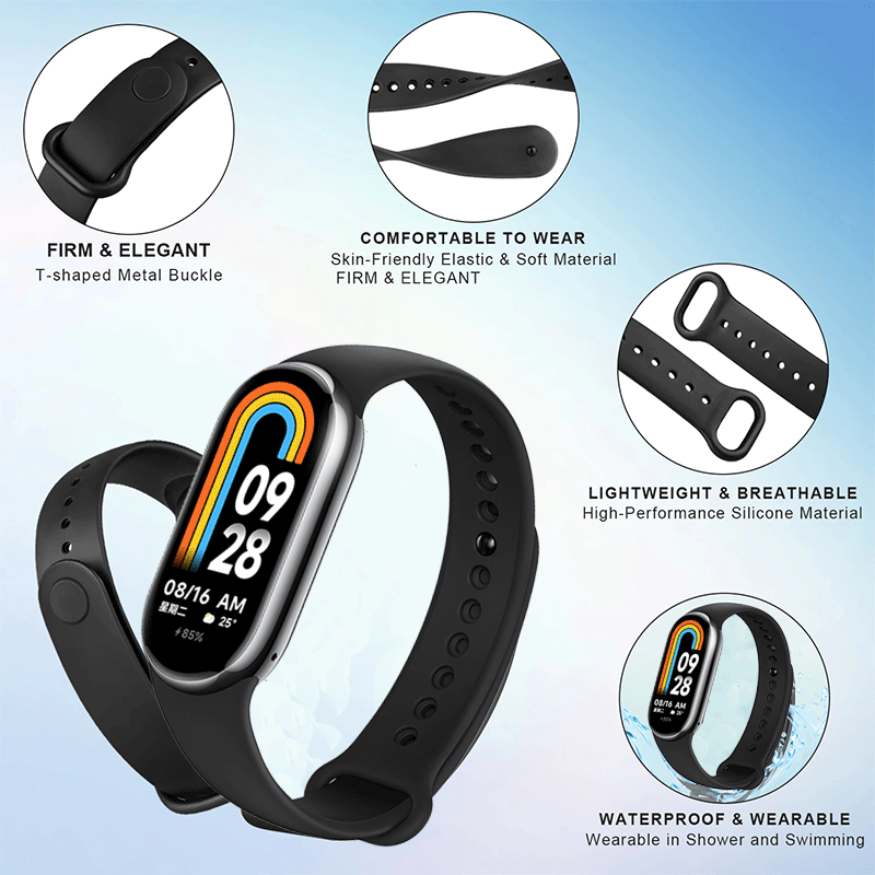 Dây Đeo Thay Thế Cho Xiaomi Mi Band 8 Chất Liệu Silicone - Màu Đen