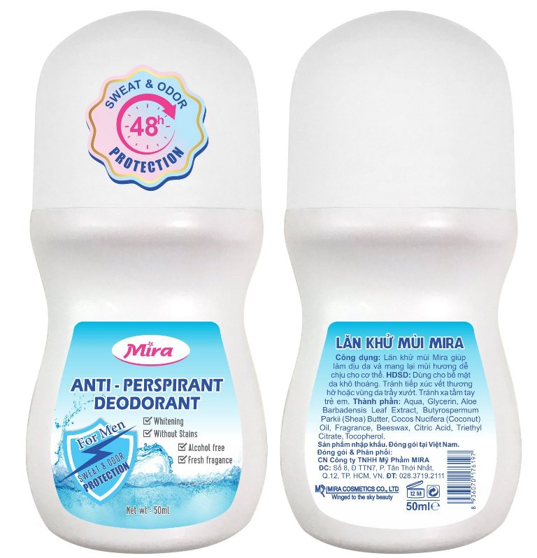 Lăn Khử Mùi Dành Cho Nam Mira Anti-Perspirant Deodorant For Man Giúp Khô Thoáng, Khử Mùi Cơ Thể 50ml