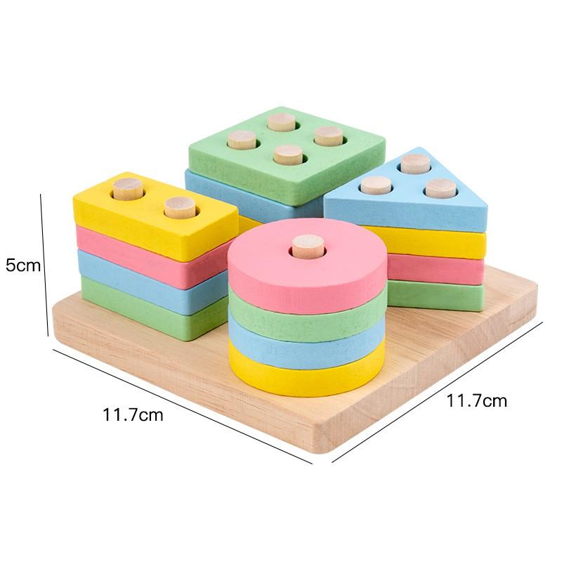 Đồ chơi gỗ Montessori thả hình 4 coc cho bé phát triển kỹ năng cơ bản