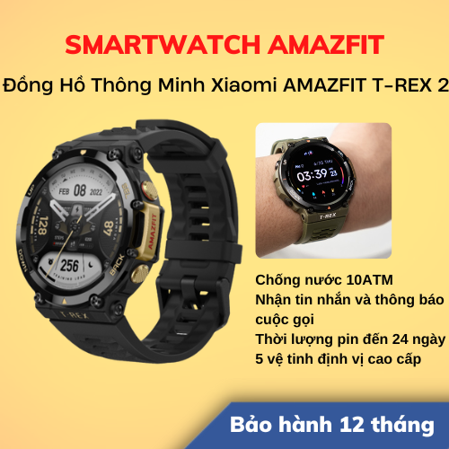 Đồng Hồ Thông Minh AMAZFIT T-REX 2 | Giao Diện Tiếng Việt | Phiên Bản Quốc Tế  | Hàng Chính Hãng