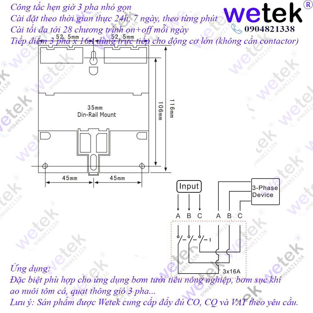 Công tắc hẹn giờ 3 pha TM-613 / TM613 Sinotimer, 3 pha 16A, 24h 7 ngày 28 chương trình mỗi ngày cho bơm 3 pha rẻ, bền