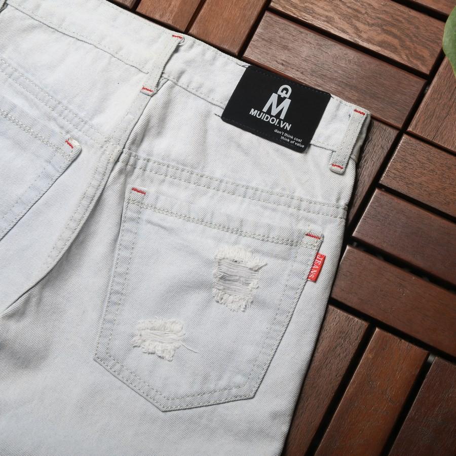 Quần short jean nam xanh bạc rách GN32 Gấu Nâu