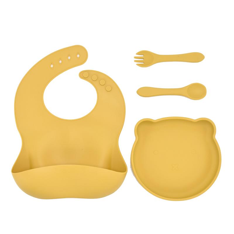 Silicone Cho Bé Ăn Đĩa Có Mút Hình Gấu Cho Bé Bộ Đồ Ăn Nhà Bếp Trẻ Em Đào Tạo Món Ăn Tấm Bát Không Chứa BPA