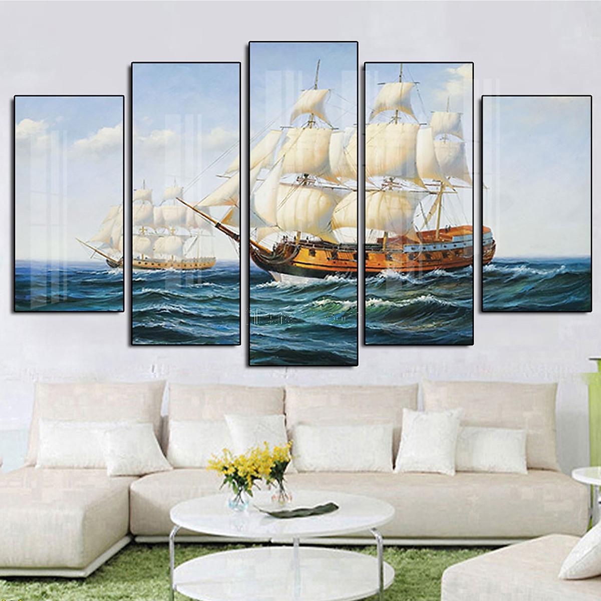 Tranh Tráng Gương Sang Trọng Treo Tường Hiện Đại _ Tranh Bộ 5 Thuận Buồm Xuôi Gió