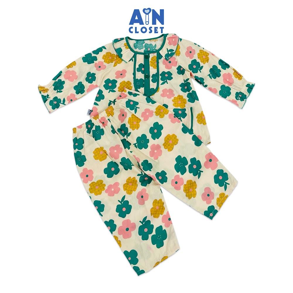 Bộ quần áo dài bé gái họa tiết Hoa Xanh cotton - AICDBGDZE0QG - AIN Closet
