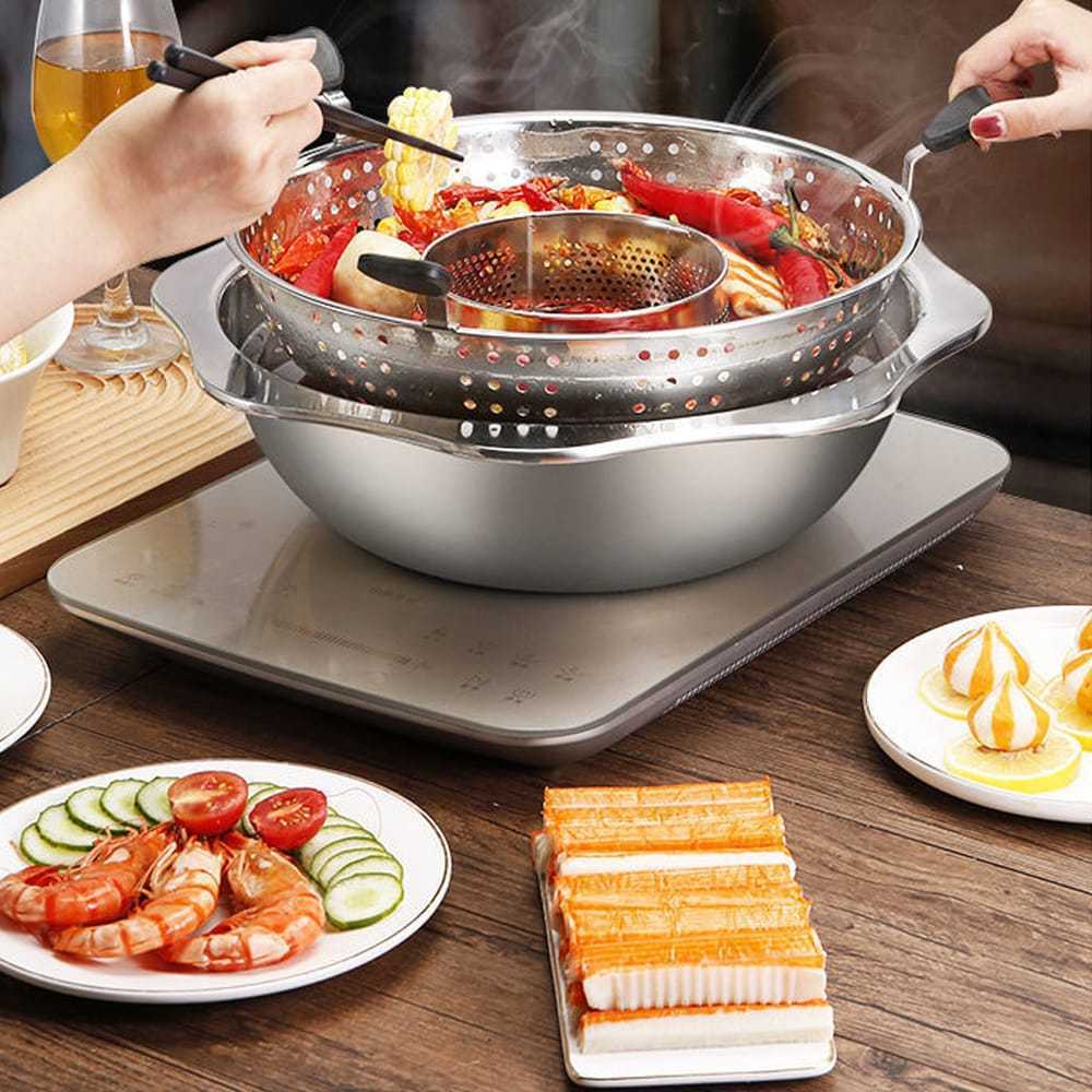 [KoSuyTu] Nồi Lẩu Xoay 2 Tầng/ 2 Ngăn Đa Năng Hàn Quốc - Dùng Được Bếp Từ &amp; Bếp Ga - KT 32cm Cho 6-8 Người Ăn