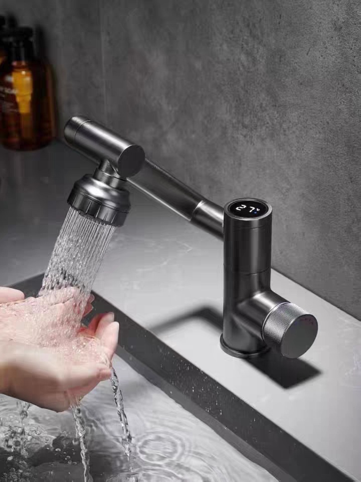 Vòi lavabo nóng lạnh đồng mạ PVD cao cấp xoay 720độ