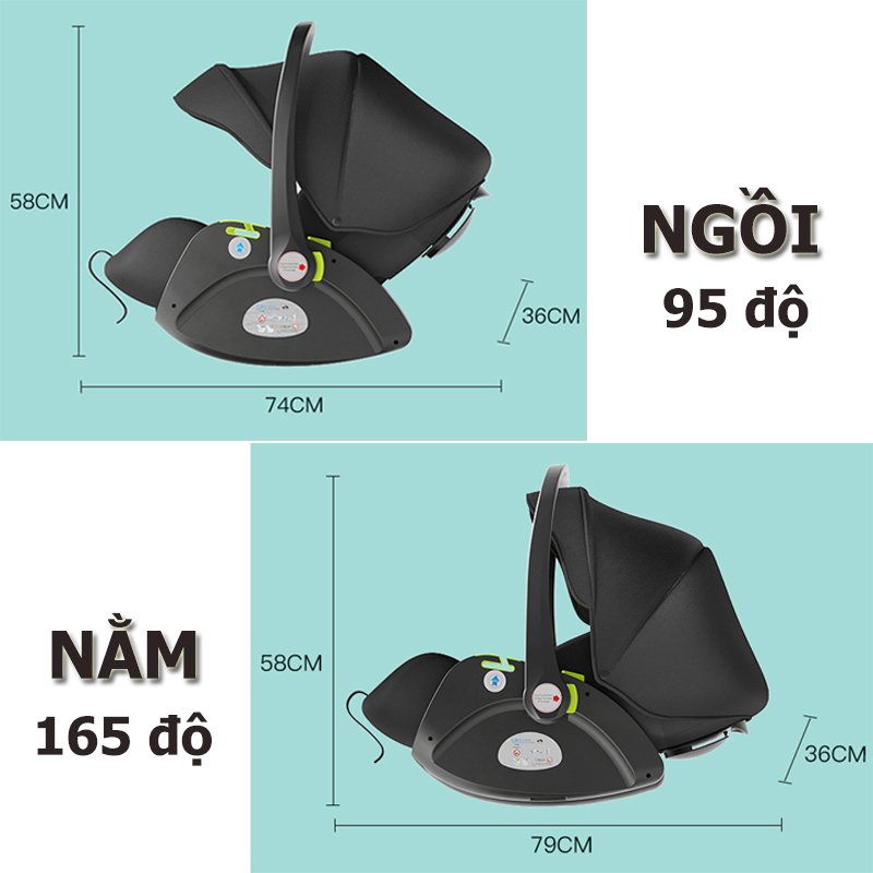 Nôi xách tay kiêm ghế ô tô cho bé từ 0 đến 18 tháng tuổi, trọng lượng chỉ 5kg, có tư thế nằm ngả 165 độ cho bé ngủ