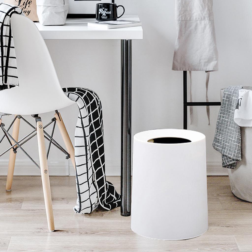 Waste Basket Bathroom Trash Can Round Office hide Bag 8L white