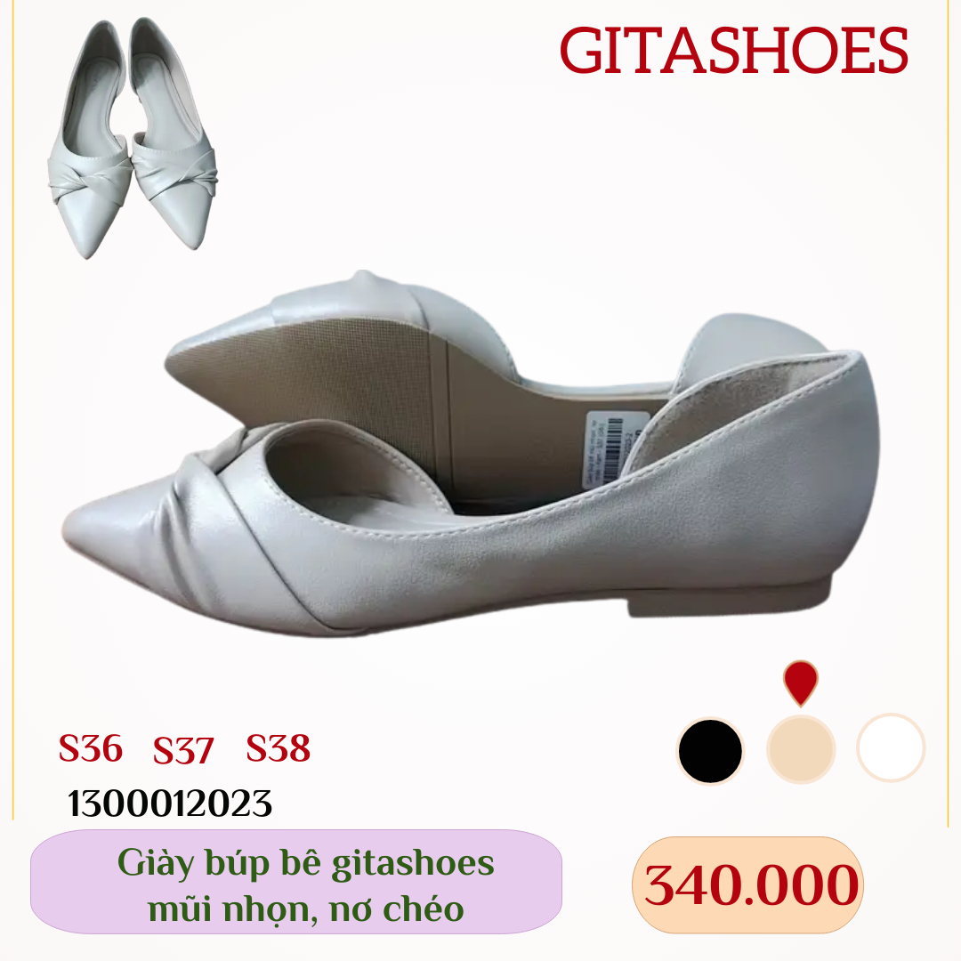 Giày búp bê gitashoes mũi nhọn, nơ chéo - 1300012023