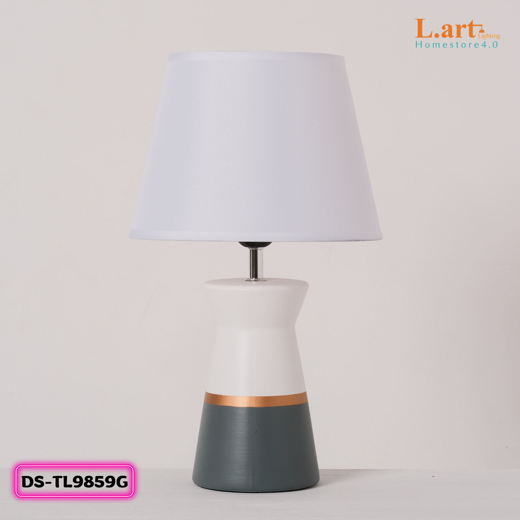 Đèn ngủ decor thân gốm sứ màu xám kiểu dáng Hàn Quốc DS-TL9859G