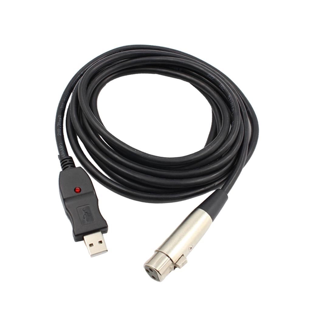 USB Microphone Cable USB Male-Female Mic Converter Studio Audio Line-Black