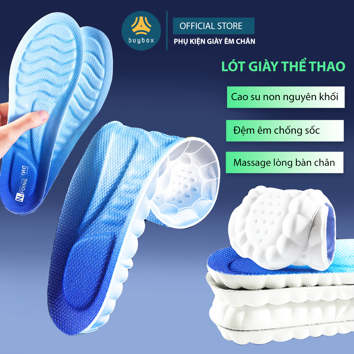 Lót giày nam nữ êm chân chất liệu vải mesh cấu trúc vòm nâng đỡ lòng bàn chân, massage các huyệt đạo - buybox - BBPK364