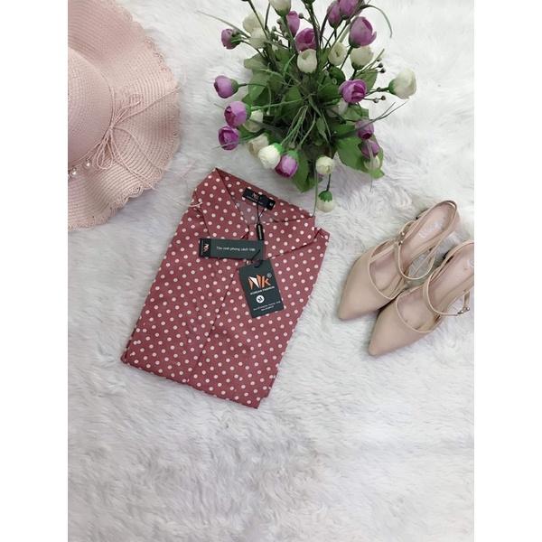 Áo sơ mi cổ đức tay lỡ chấm bi NK cao cấp