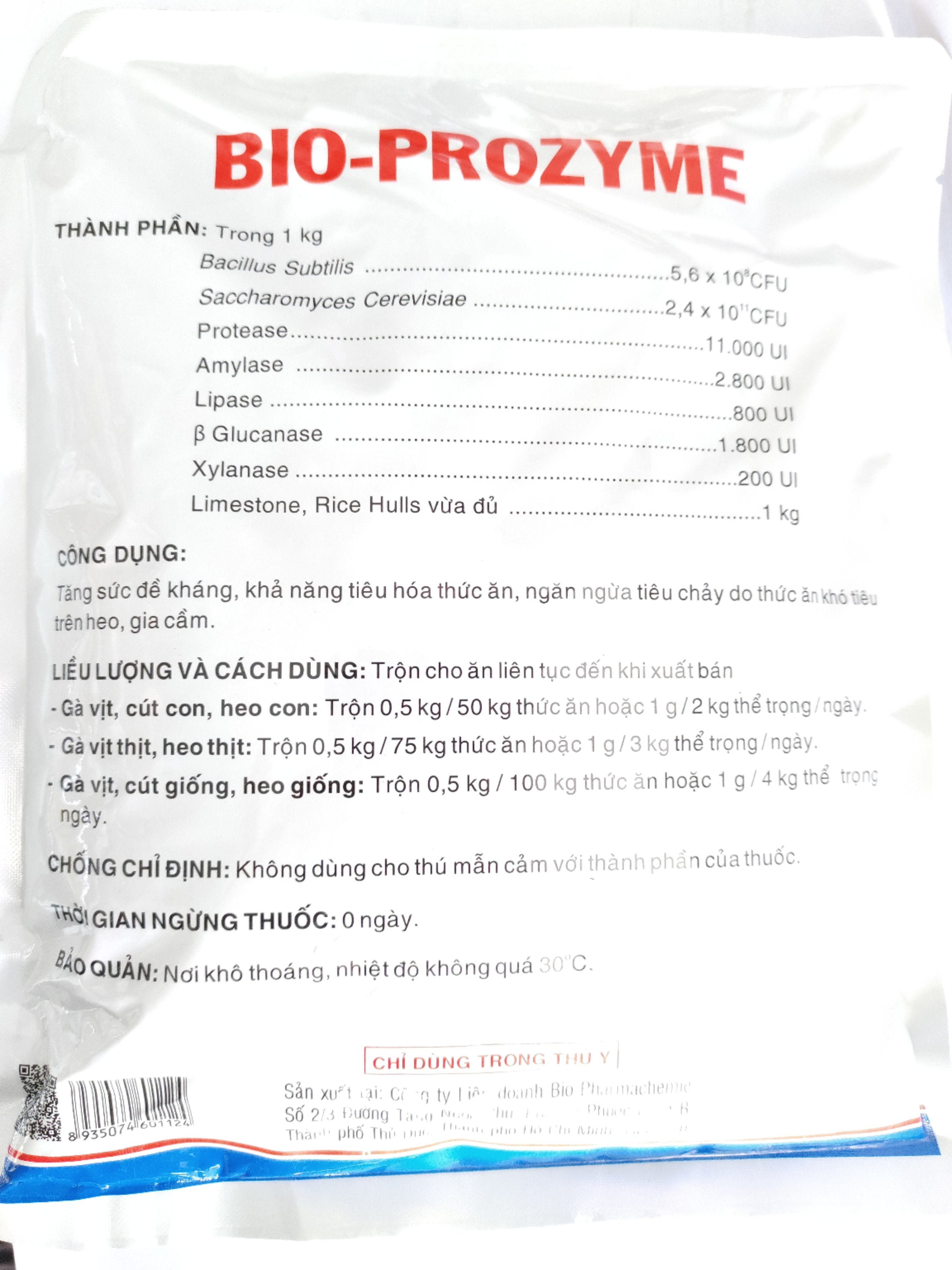 BIOPROZYME 1kg thuốc bột trộn thức ăn cung cấp men tiêu hoá và men vi sinh tăng khả năng tiêu hóa, phòng ngừa tiêu chảy