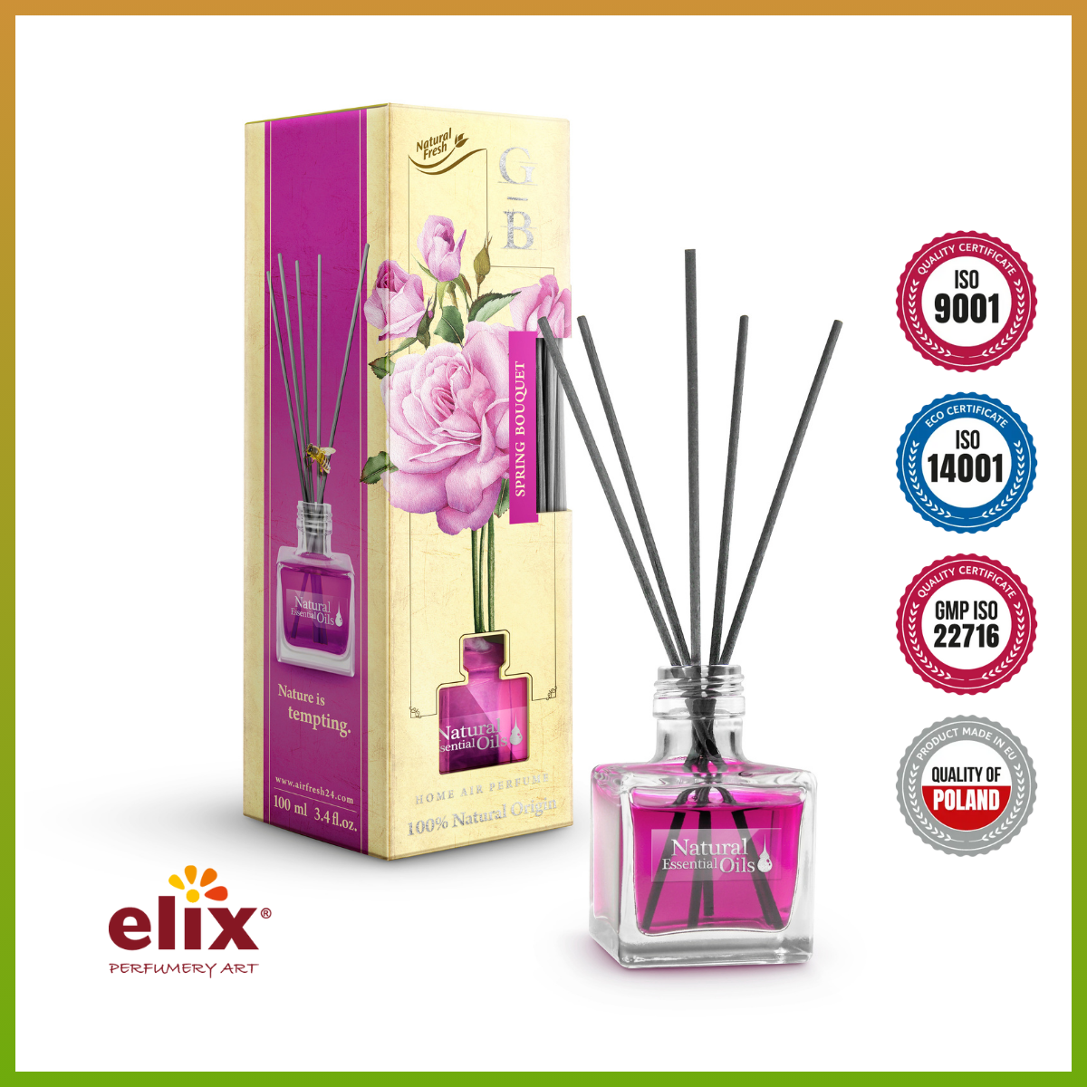 Nước hoa thơm phòng Elix - Garden Botanica - Hương Spring Bouquet (Hoa Anh Đào) - 100ml Khử mùi tốt, lưu hương lâu, sản phẩm Chính Hãng nhập khẩu Ba Lan