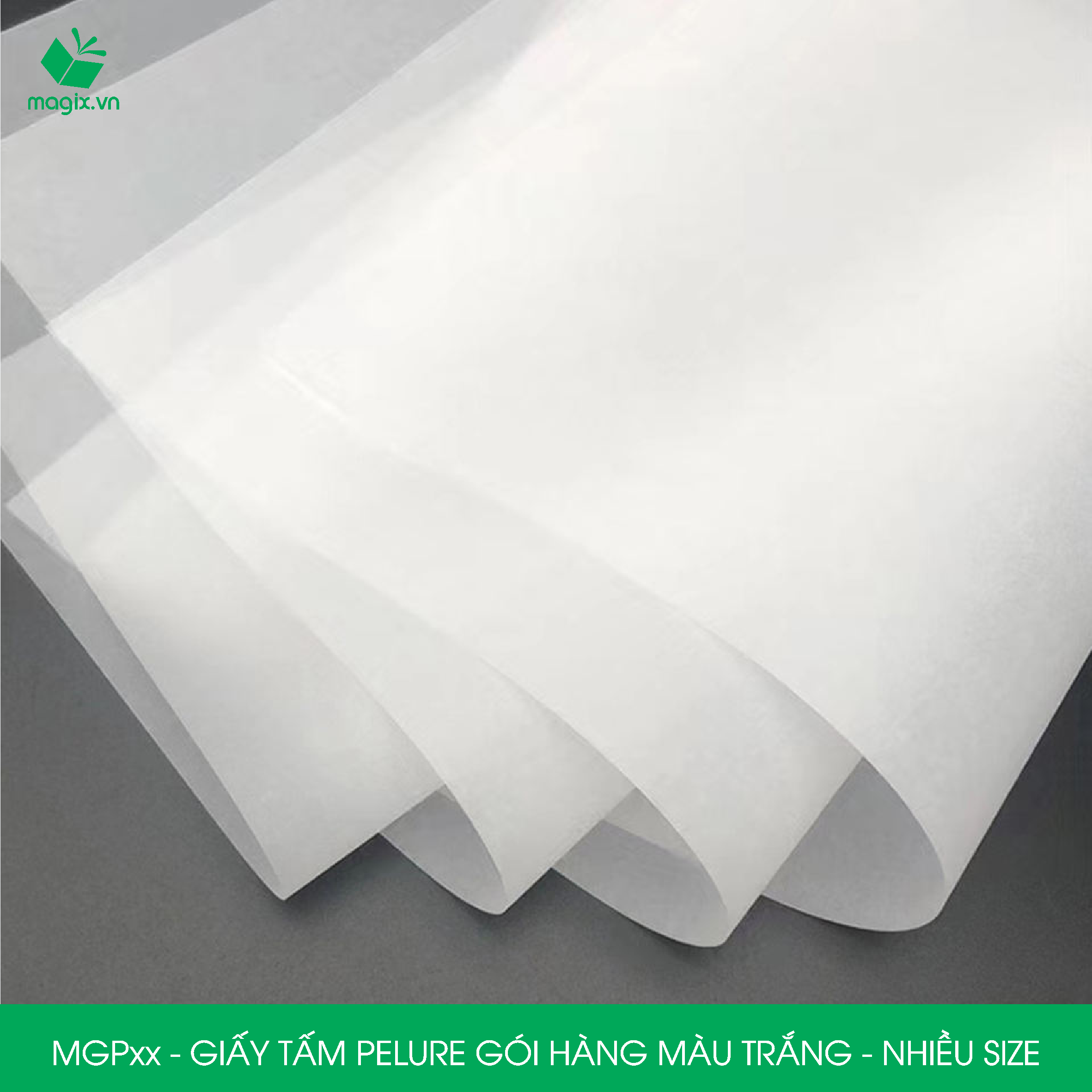 MGP - 100 tấm giấy Pelure trắng gói hàng, giấy chống ẩm 2 mặt mịn, giấy bọc hàng thời trang - Nhiều kích thước