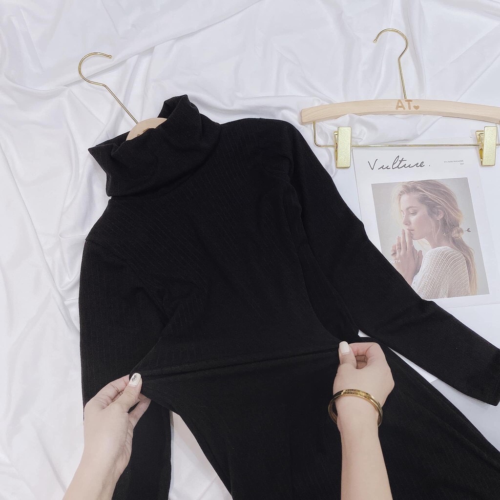 Váy len body cổ lọ dạng dài ôm tôn dáng