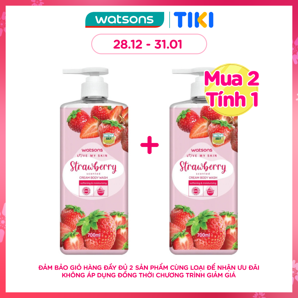Kem Tắm Watsons Love My Skin Strawberry Scented Cream Body Wash 700ml