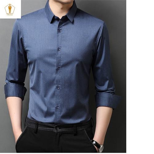 Áo sơ mi TRAZ vải xước thời trang không nhăn, thấm hút mồ hôi tốt, form vừa dài tay hàn quốc