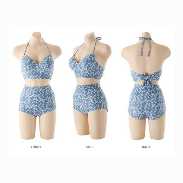 Bikini 2 mảnh đi biển họa tiết hoa lá xanh biển có video