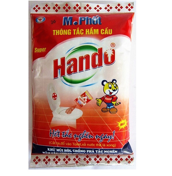 Bộ 4 gói bột thông tắc hầm cầu bể phốt 215g Hando + Tặng 1 đôi găng tay cao su siêu dai cao hươu (họa tiết ngẫu nhiên)