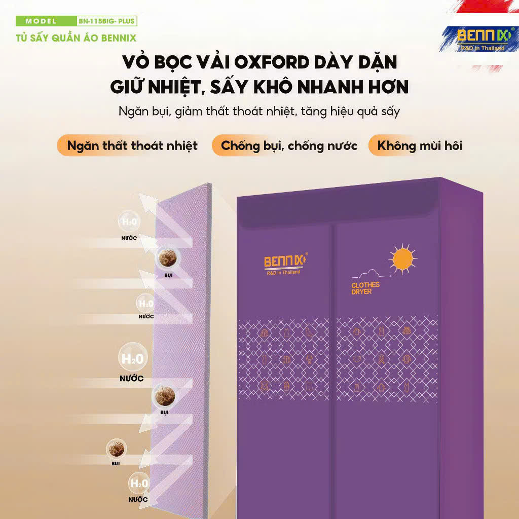 Tủ Sấy Quần Áo cỡ lớn Bennix BN-115Big Plus Công Suất 2300W Bảo Hành 18 Tháng Hàng Chính Hãng