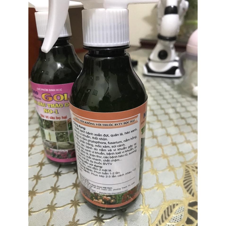 Set 2 Chế phẩm thảo dược Nano Gold trừ sâu bọ + trừ nấm khuẩn dạng chai xịt thân thiện môi trường