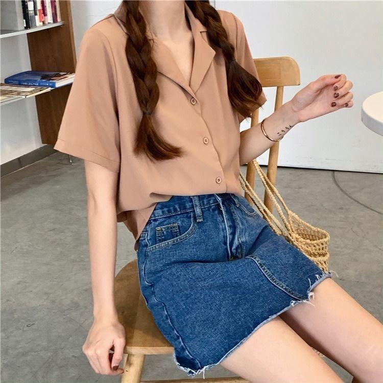 Áo sơ mi nữ công sở form rộng , chất liệu mềm mịn , cổ vest tay ngắn cực xinh AM26