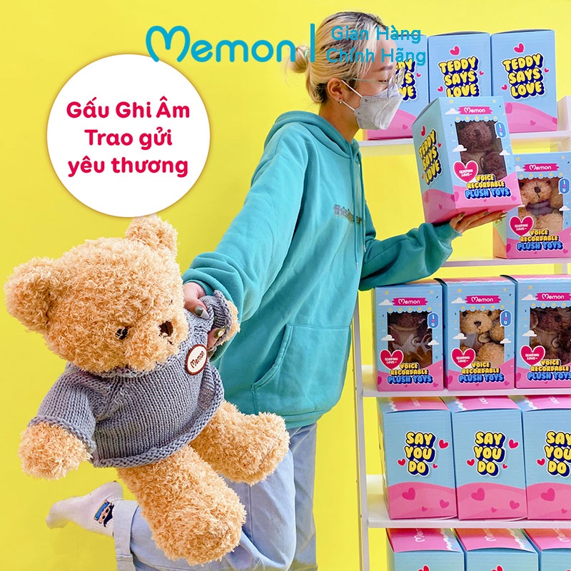 Gấu Bông Ghi Âm Nhắn Nhủ Yêu Thương 40cm Cao Cấp Memon, Gấu Ghi Âm Lưu Giọng Nói - Qùa Tặng Gấu Bông Ý Nghĩa