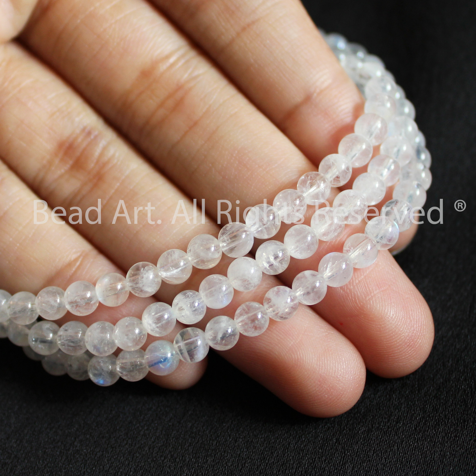 Chuỗi Quấn 3 Vòng 4MM-4.5MM Đá Moonstone, Đá Mặt Trăng Tự Nhiên Ánh Cầu Vồng Loại AA, Hợp Mệnh Kim, Thuỷ, Vòng Tay Phong Thuỷ, Đá Phong Thuỷ, Chuỗi Hạt - Bead Art