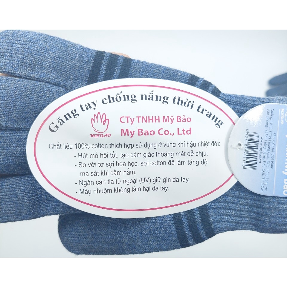 Găng tay len Bao tay len cao cấp cho Nam Bít ngón Sọc ngang Nhãn HERO G Cotton Size L Chống nắng Bảo vệ da tay Sx tại VN