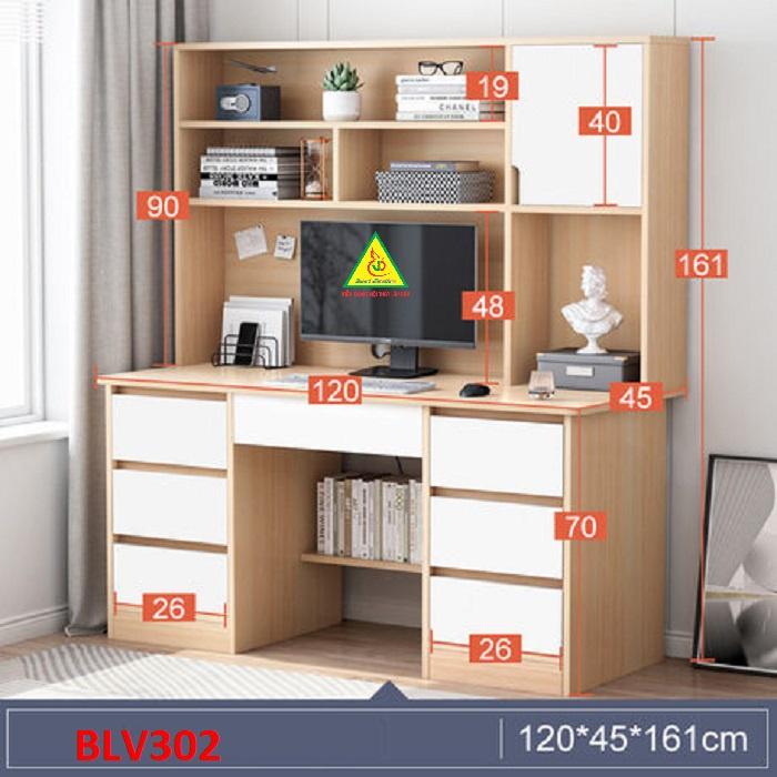 Bàn làm việc, bàn học liền kệ bằng gỗ MDF BLV302 - Nội thất lắp ráp Viendong Adv