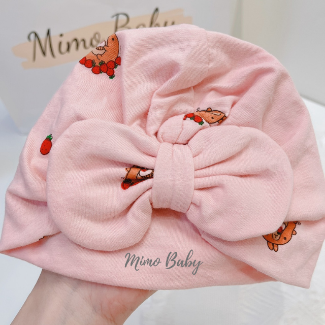 Mũ turban màu hồng hình gấu dâu dễ thương cho bé MTB87 Mimo Baby