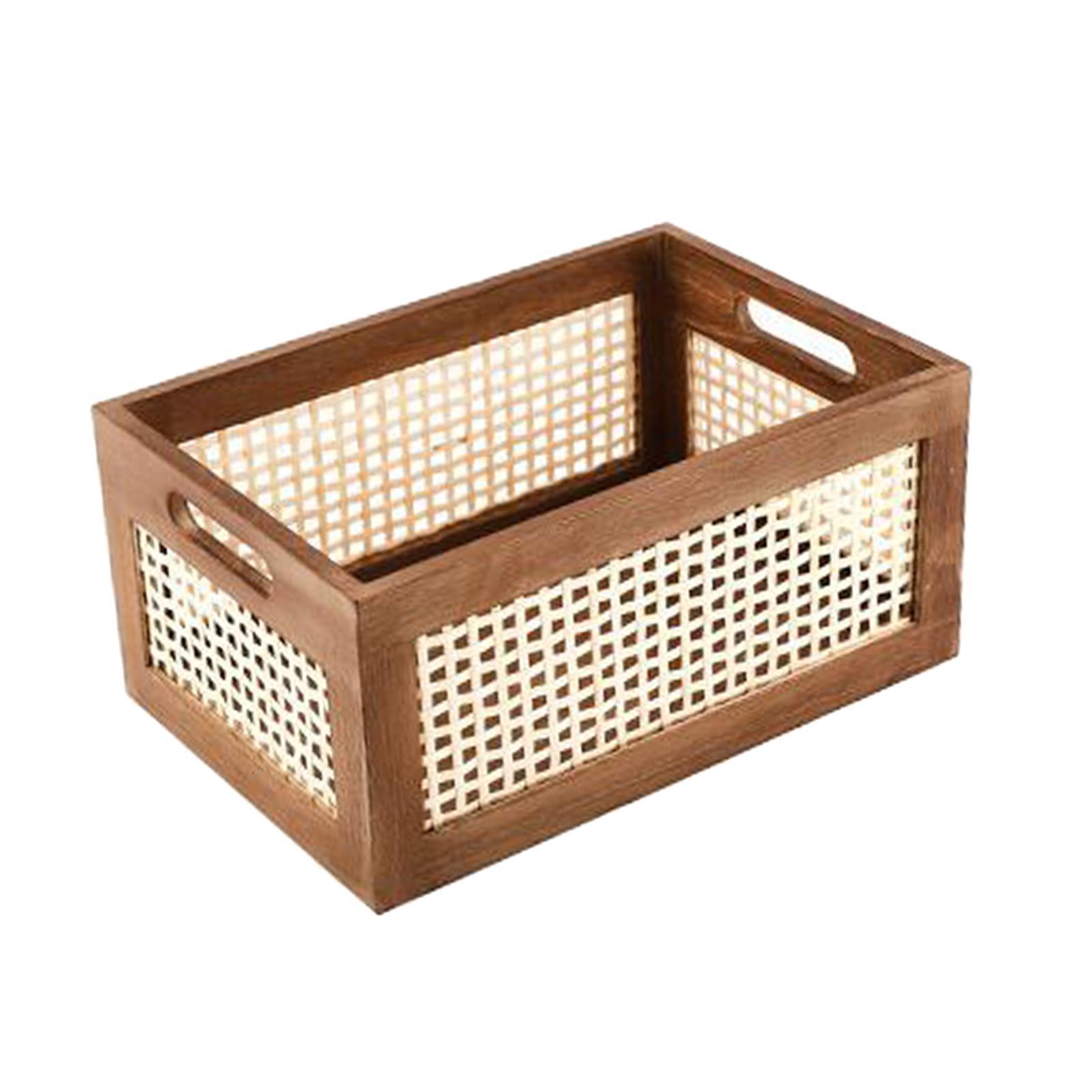 Wood Storage Crate Box Wood Frame Storage Basket for Desktop Kitchen Bedroom