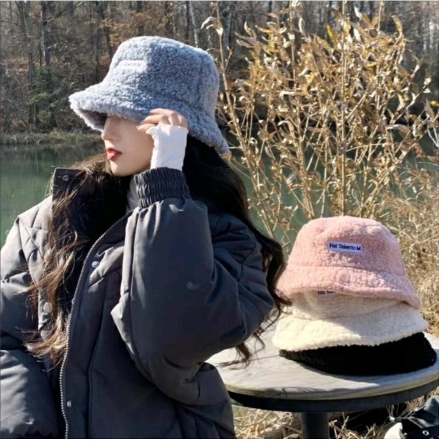 Mũ bucket lông cừu phong cách Hàn Quốc