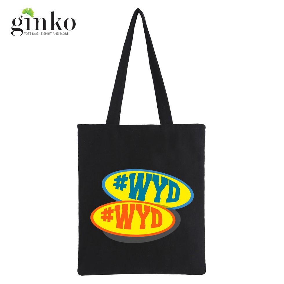 Túi Tote Vải Canvas Ginko kiểu basic có dây kéo khóa miệng túi đựng vừa laptop 14 inch và nhiều đồ dùng khác Phong Cách ulzzang Hàn Quốc In Hình #WYD B32