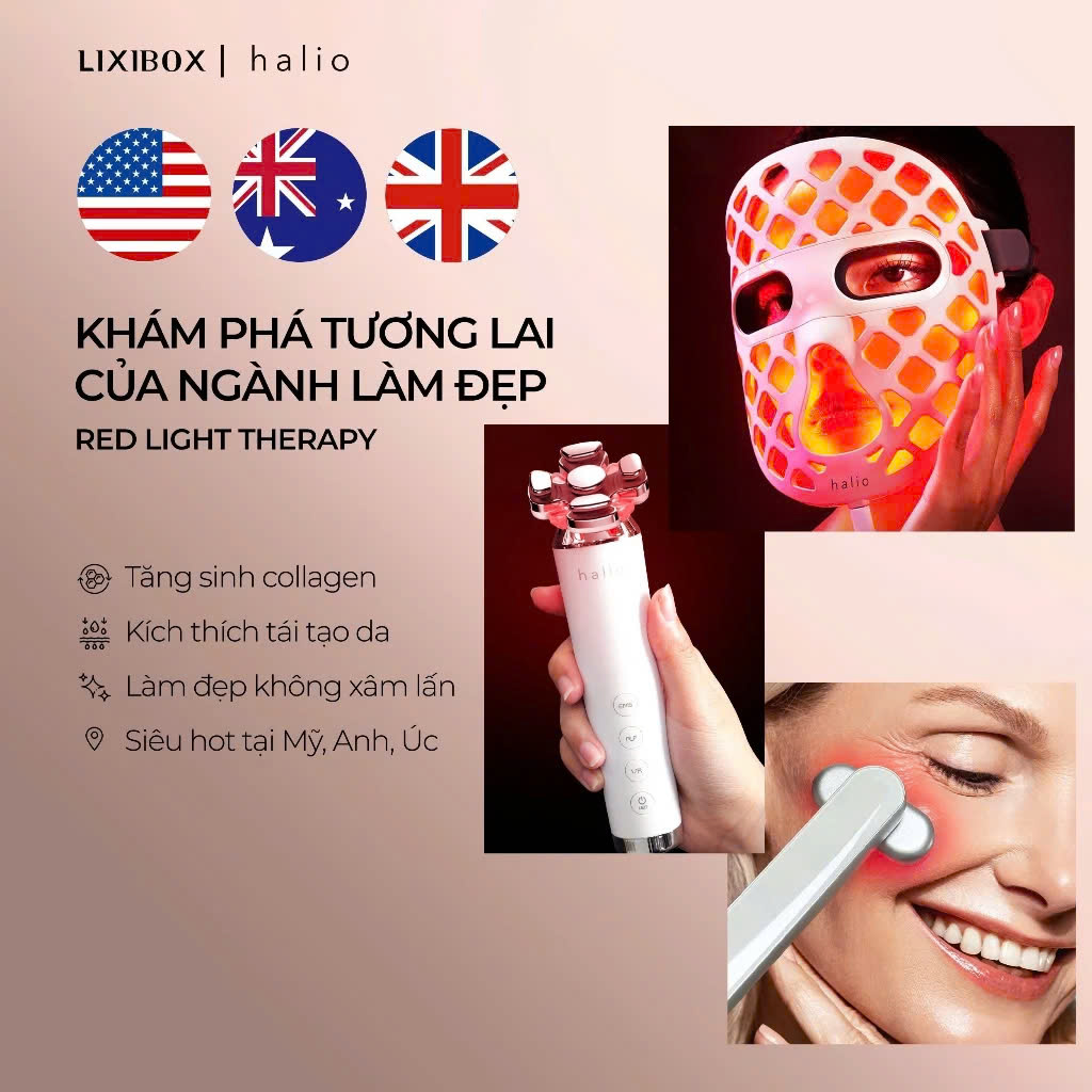 Máy Nâng Cơ Mặt &amp; Trẻ Hoá Da kết hợp Ánh Sáng Sinh Học Halio RevitaWave Skin Rejuvenator - Hàng Chính Hãng