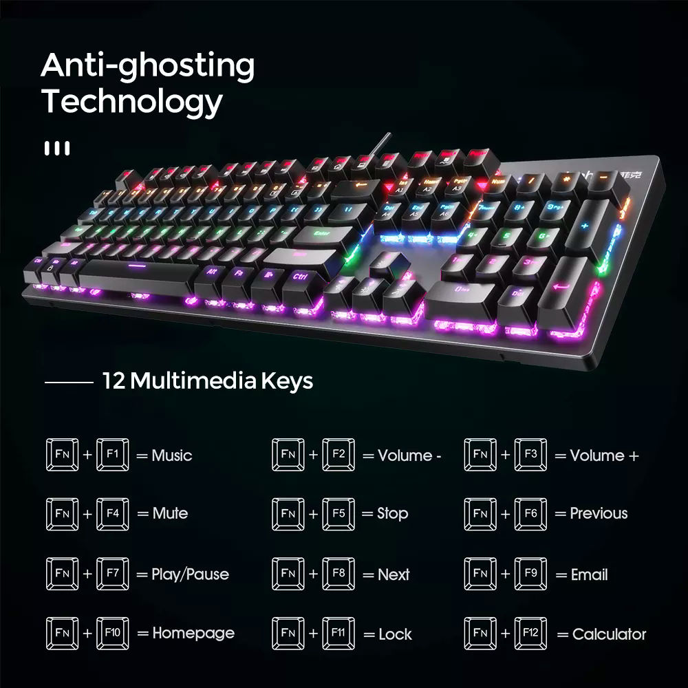 Bàn phím cơ Inphic V910 Bàn phím chơi game có dây chuyên nghiệp LED RGB Mix Backlit 104 phím - Hàng chính hãng